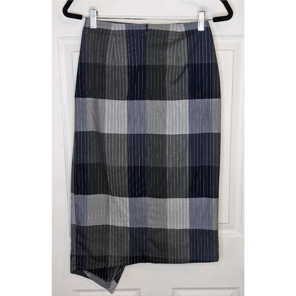 Zara Trafaluc Grey & Blue Plaid Asymmetrical Side Tie Dark Academia Skirt XS - Picture 13 of 13